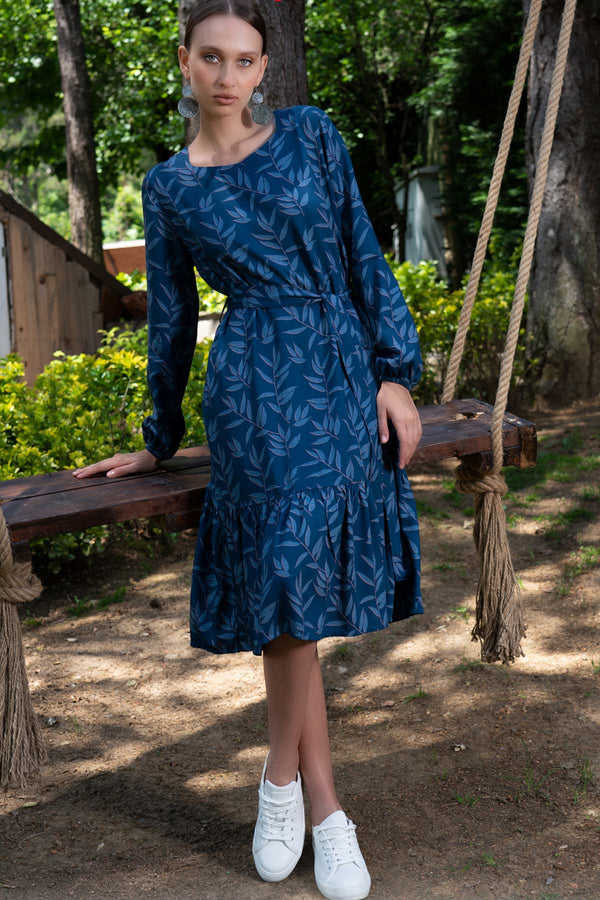 KADIN VISCON SANDIK YAKA UZUN KOL BUZGULU ELBISE