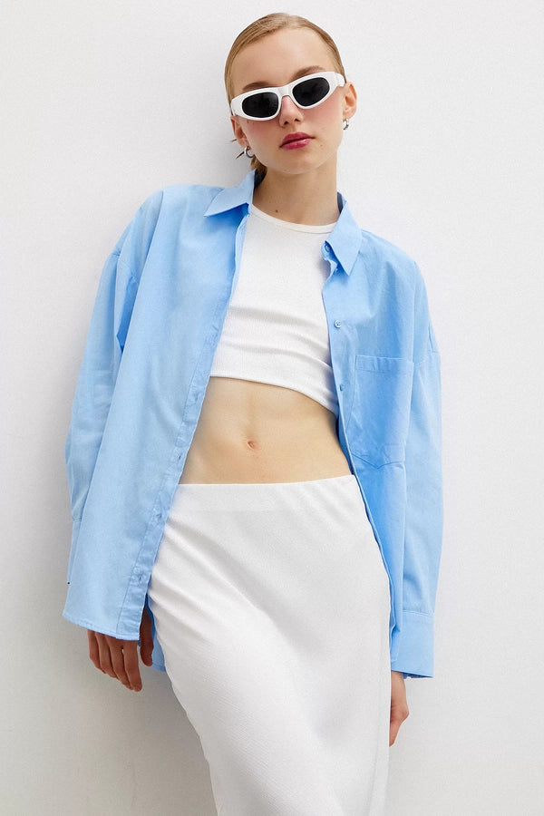 Regular Fit Poplin Gömlek - Açık Mavi