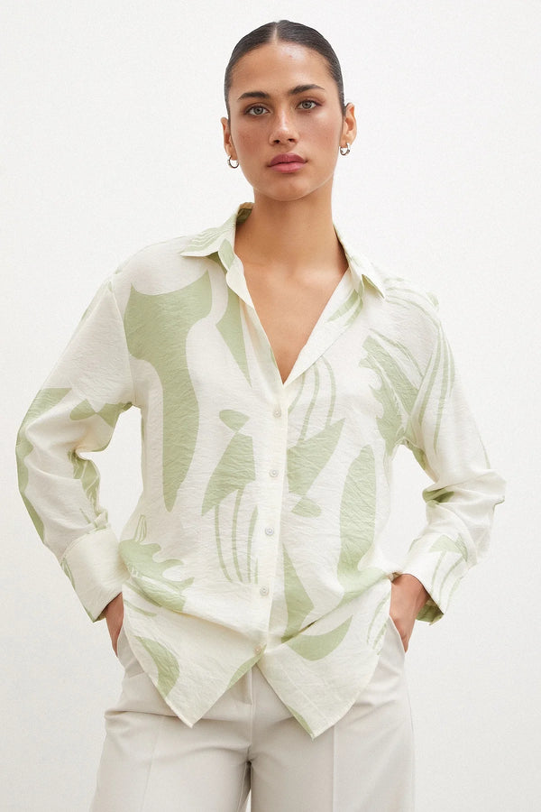 V Yaka Modal  Gömlek - Yeşil