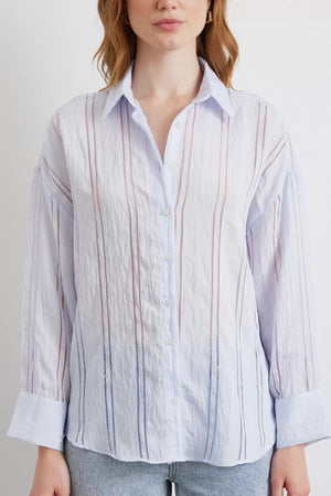 Organze Çizgili Gömlek - Mavi