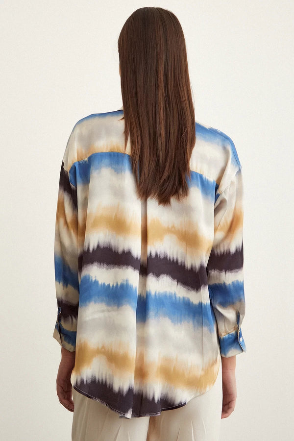 Sulu Boya Desenli Gömlek - Mavi