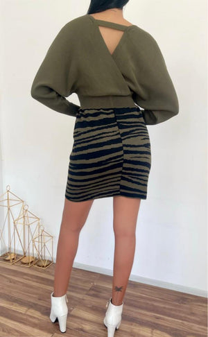 Zebra Desen Triko Elbise 841 - Haki