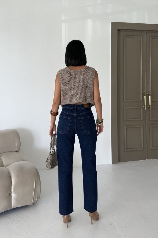 Taşlı Mom Fit Kot Pantolon 7023