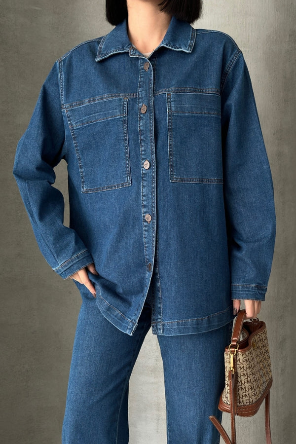 Cămașă din denim cu buzunare 6097