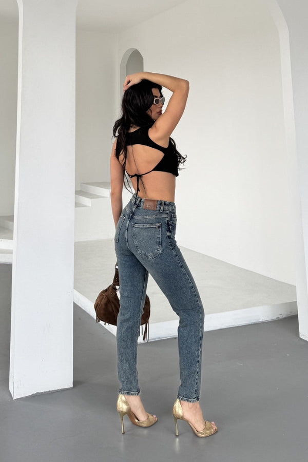 Tık Likra Kot Pantolon 7036 - Koyu Mavi Kar Yıkama Tintli - (26-31) - 4