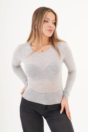 Süper İnce Trend Basic Toptan Gri Bluz Gri S