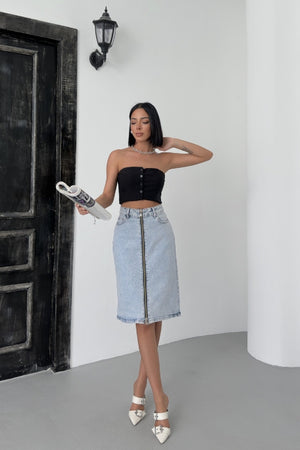 Fustă denim de lungime medie 1026
