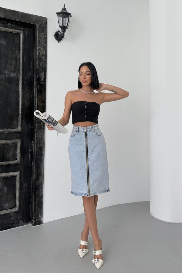 Fustă denim de lungime medie 1026