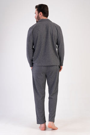 CEPLI ERKEK JAKARLI INTERLOK TAMAMI DUGMELI UZUN KOL PIJAMA TAKIM