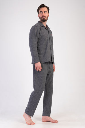 CEPLI ERKEK JAKARLI INTERLOK TAMAMI DUGMELI UZUN KOL PIJAMA TAKIM