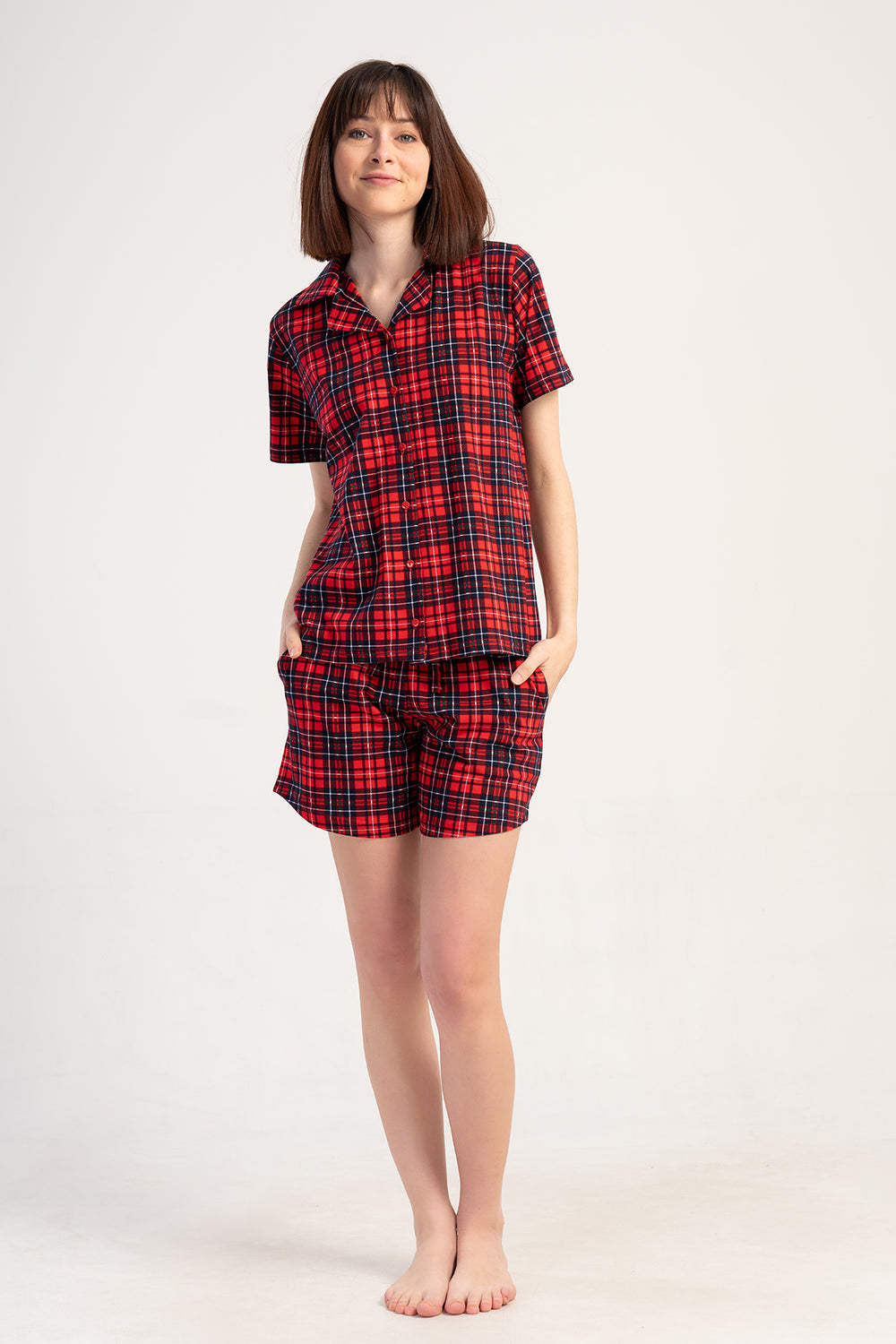 KADIN P.SUPREM GOMLEK YAKA TAMAMI DUGMELI KISA KOL CEPLI SORT TAKIM