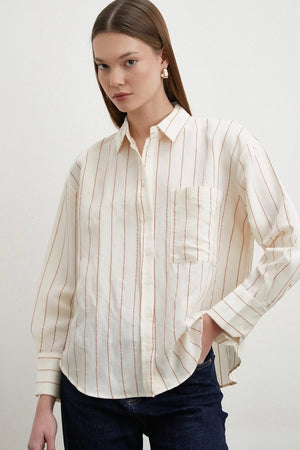 Kontrast Çizgili Modal Gömlek - Kahve