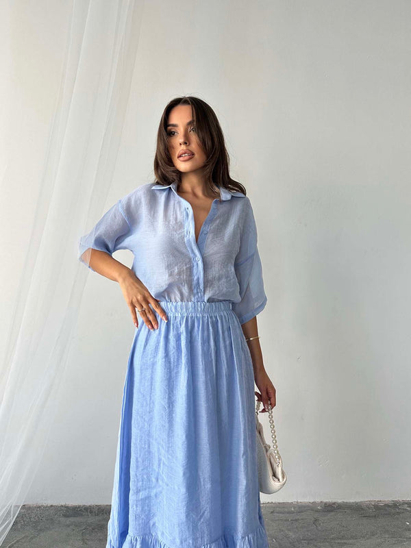 Set fustă albastră din Tencel