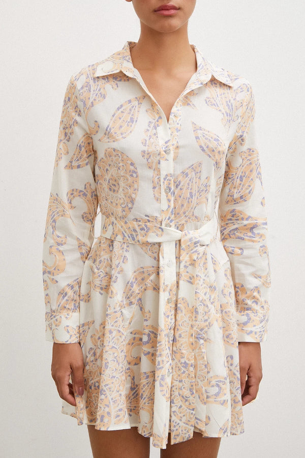 Godeli Desenli Elbise - Krem