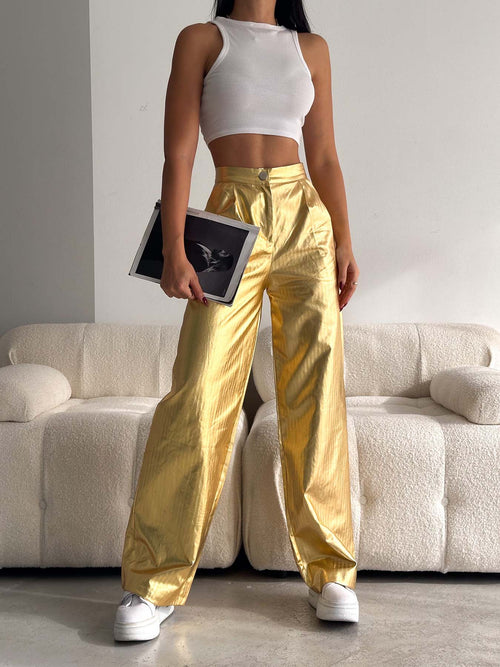 Pantaloni Palazzo cu frunze aurii