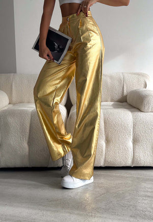 Pantaloni Palazzo cu frunze aurii