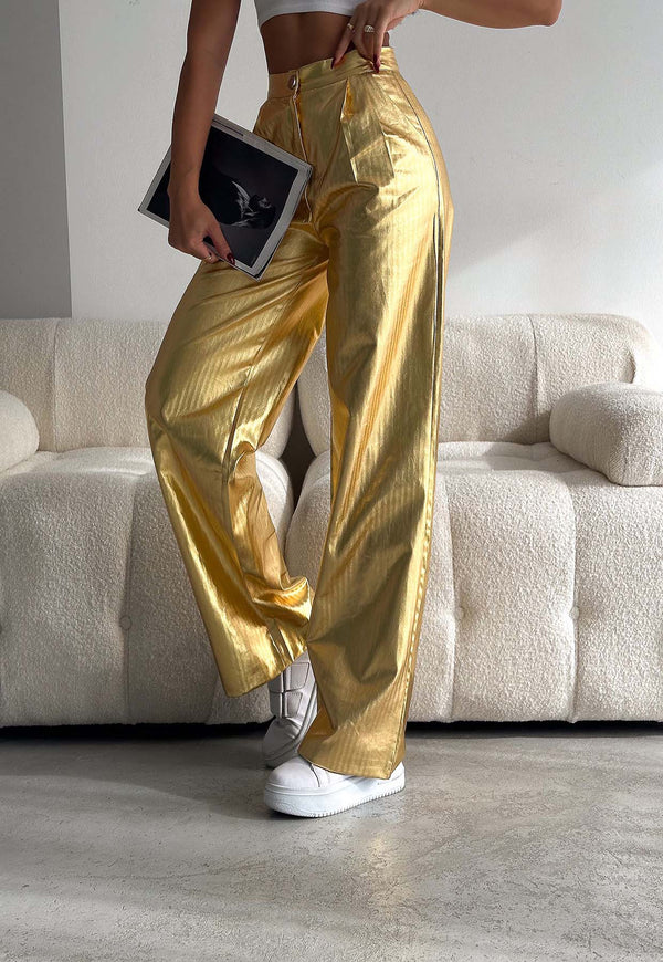 Pantaloni Palazzo cu frunze aurii