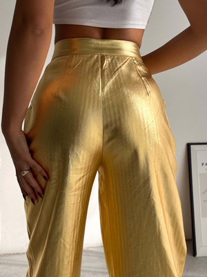 Pantaloni Palazzo cu frunze aurii