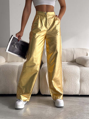 Pantaloni Palazzo cu frunze aurii