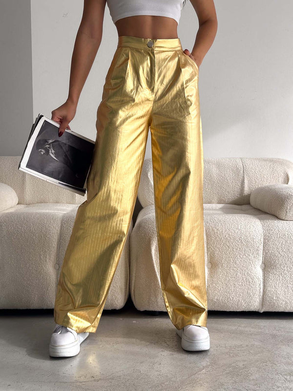 Pantaloni Palazzo cu frunze aurii