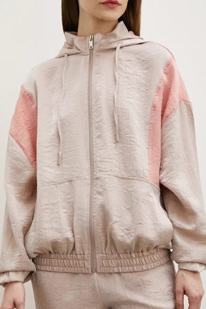 Fermuarlı Garnili Sweatshirt - Bej