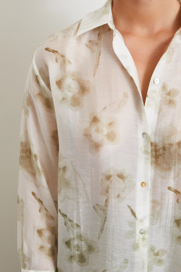 Organze Desenli Tül Gömlek - Yeşil