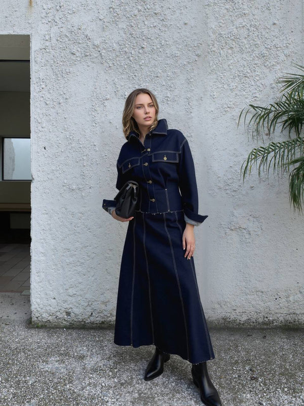 Set fustă și jachetă din denim 1800 - bleumarin