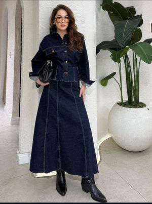 Set fustă și jachetă din denim 1800 - bleumarin