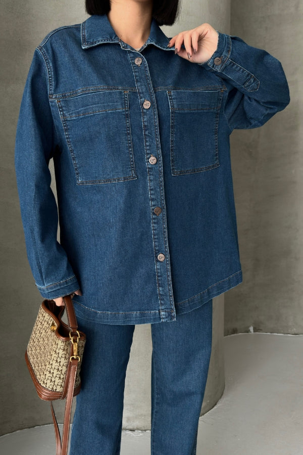 Cămașă din denim cu buzunare 6097