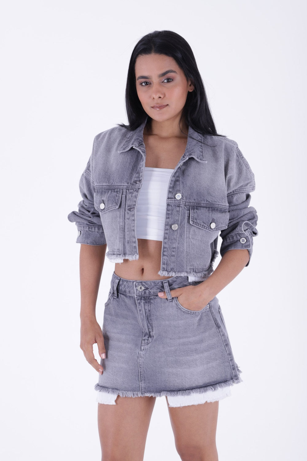 Astar Detaylı Kot Ceket Koyu Gri Kot