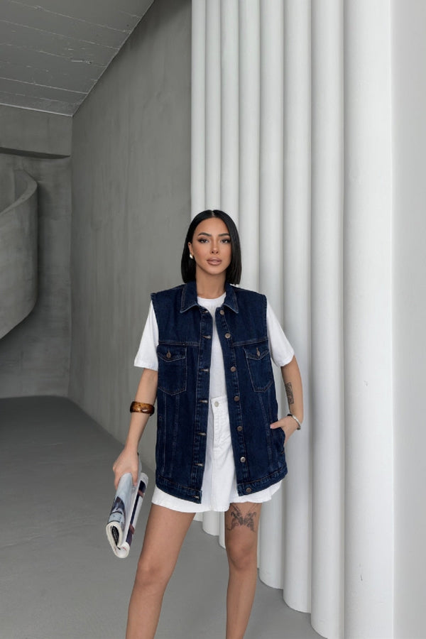 Orta Boy Kot Yelek Düz Koyu Rins