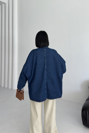 Oversize Yarasa Kollu Kot Ceket - Düz Koyu Rins - (STD-4) - 4