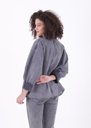 Oversize Yarasa Kollu Kot Ceket - Gri Kar Yıkama - (STD-4) - 4