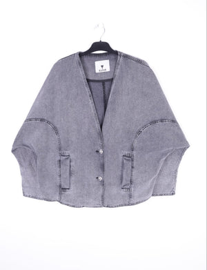 Oversize Yarasa Kollu Kot Ceket - Gri Kar Yıkama - (STD-4) - 6