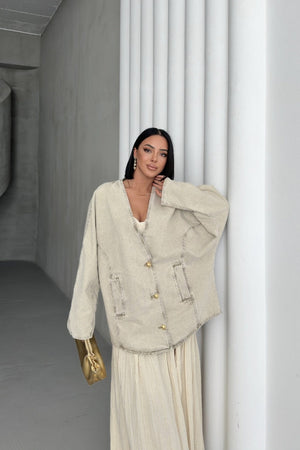 Oversize Yarasa Kollu Kot Ceket - Açık Kahve - (STD-4) - 5