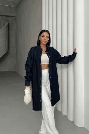 Balon Kollu Düğmeli Gömlek - Slaplı Lacivert - (S+L+3) - 2