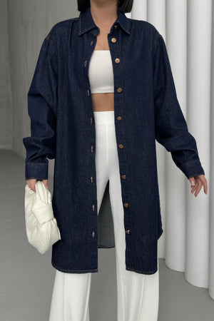 Balon Kollu Düğmeli Gömlek - Slaplı Lacivert - (S+L+3) - 5