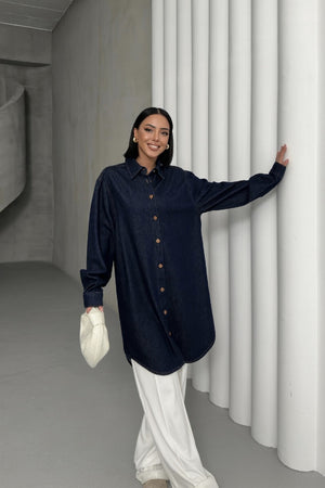 Balon Kollu Düğmeli Gömlek - Slaplı Lacivert - (S+L+3) - 6