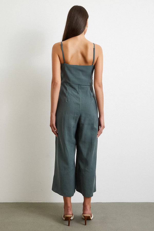 Fiyonklu Askılı Tulum - Yeşil