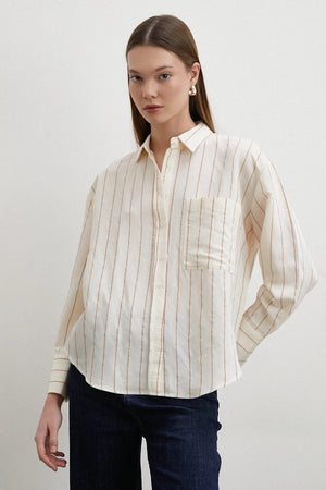 Kontrast Çizgili Modal Gömlek - Kahve