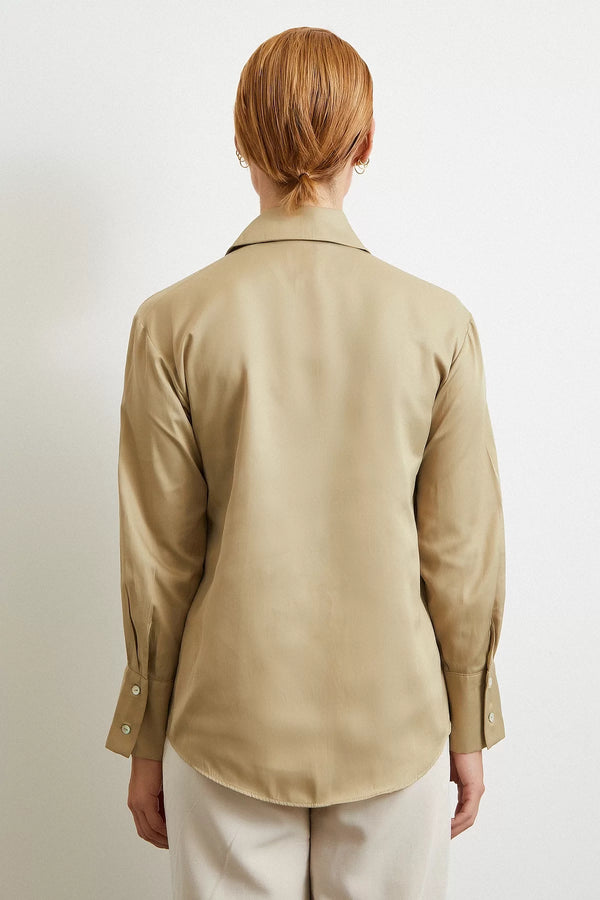 Diagonal Desen Gömlek - Bej