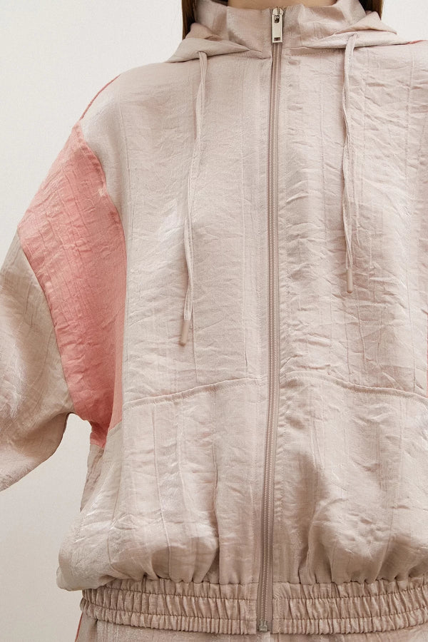 Fermuarlı Garnili Sweatshirt - Bej