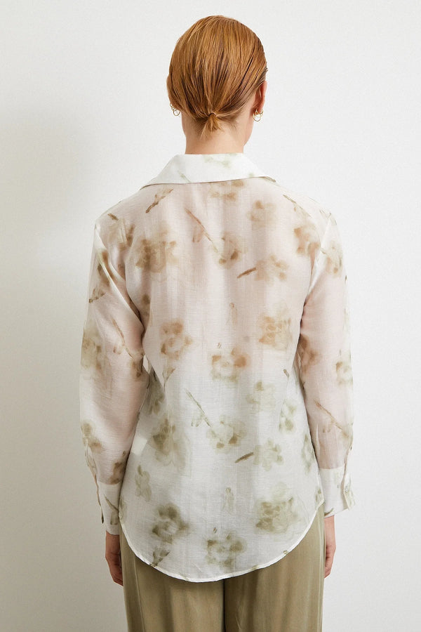 Organze Desenli Tül Gömlek - Yeşil