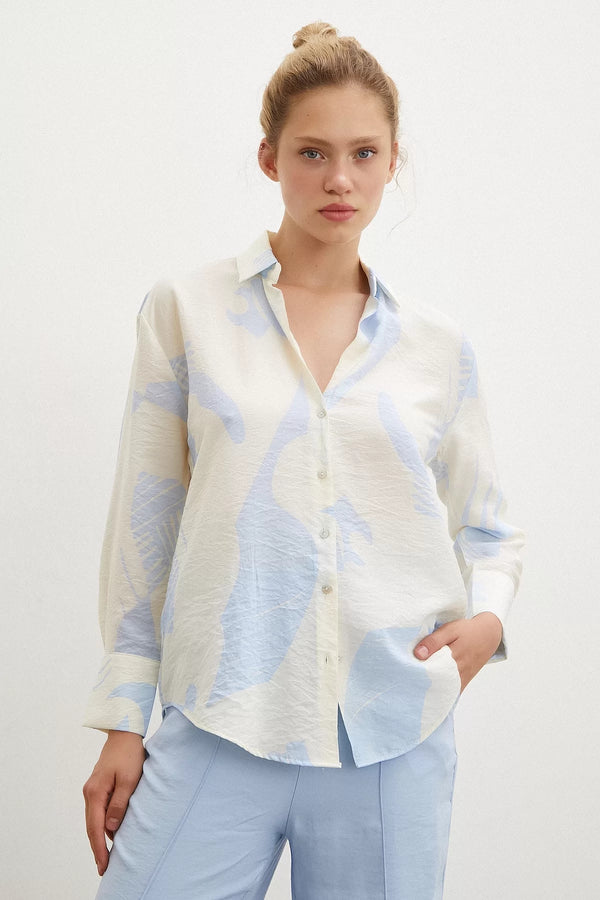 V Yaka Modal  Gömlek - Mavi