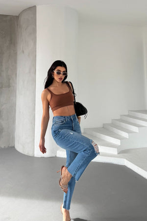 Mom Fit Kot Pantolon 1900 - Açık Mavi Kot - (26-31) - 6