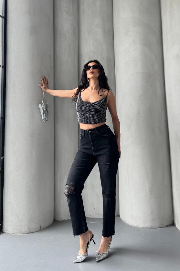 Mom Fit Kot Pantolon 1900 - Antrasit Kot - (26-31) - 6