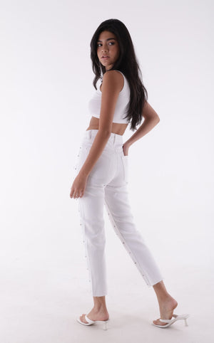 Tek Taraflı Droplı Mom Fit Kot Pantolon - Beyaz - (26-31) - 3
