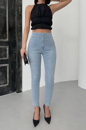 Pensli Skinny Kot Pantolon - Buz Mavisi ve Tintli - (27-32) - 2