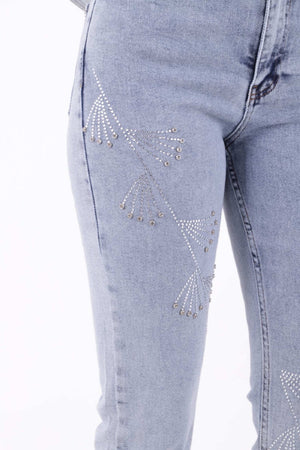 Çapraz Taşlı Mom Fit Kot Pantolon - Kar Yıkama Açık Mavi - (26-31) - 5