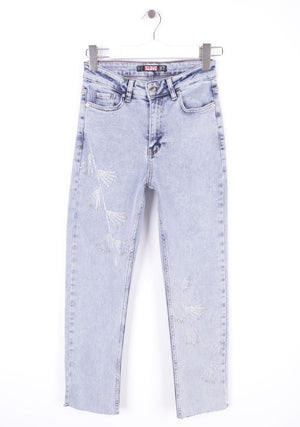 Çapraz Taşlı Mom Fit Kot Pantolon - Kar Yıkama Açık Mavi - (28-33) - 6